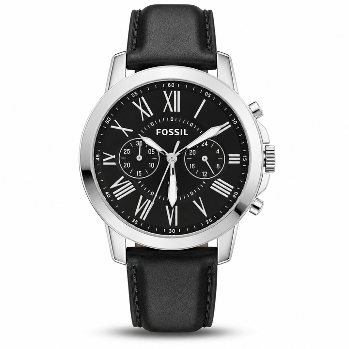 Fossil Grant Leather Belt Black Silver Watch