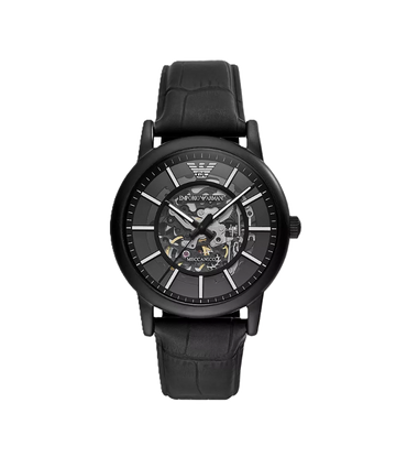 Armani Black Leather Automatic Watch